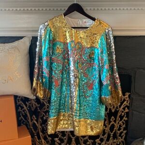 L'ATISTE Gold and White Sequin Dress